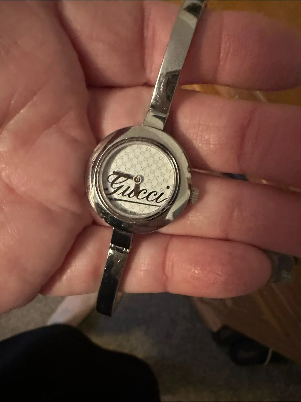 Gucci Silver-Tone Logo Dial Bangle Watch
